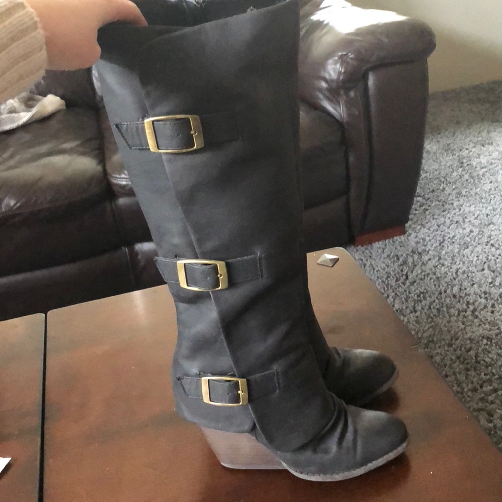 Fergie Wedge Boots with buckles.